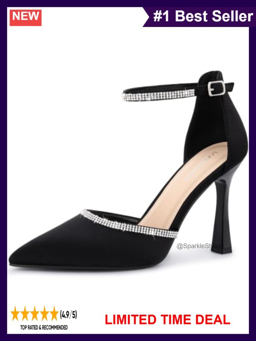 Women's Pointed Toe Ankle Strap Stiletto Pumps Heels